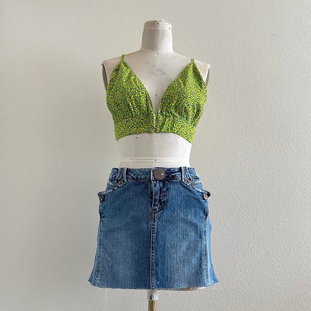handmade green yellow floral print summer bralette crop top